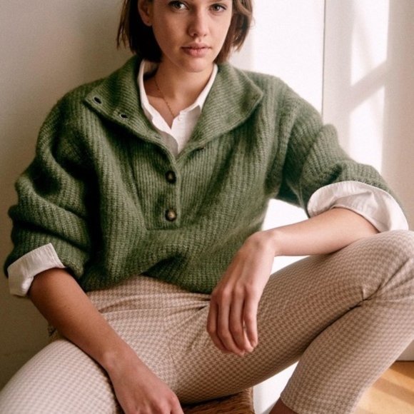 New Sezane Clara houndstooth cropped ankle straight leg high rise trouser pants - Picture 3 of 15